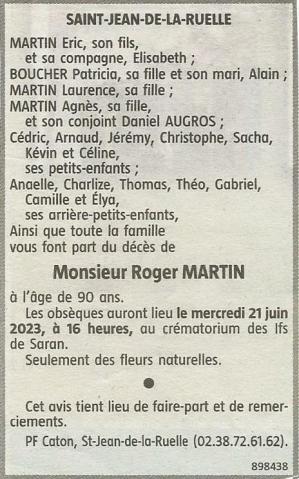 20230620 avis de décès Roger Martin