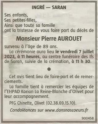 20230705 avis de décès de Pierre Aurouet