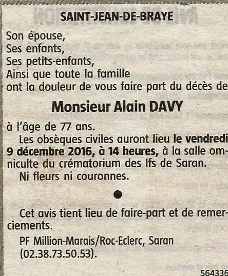 Avis deces alain davy